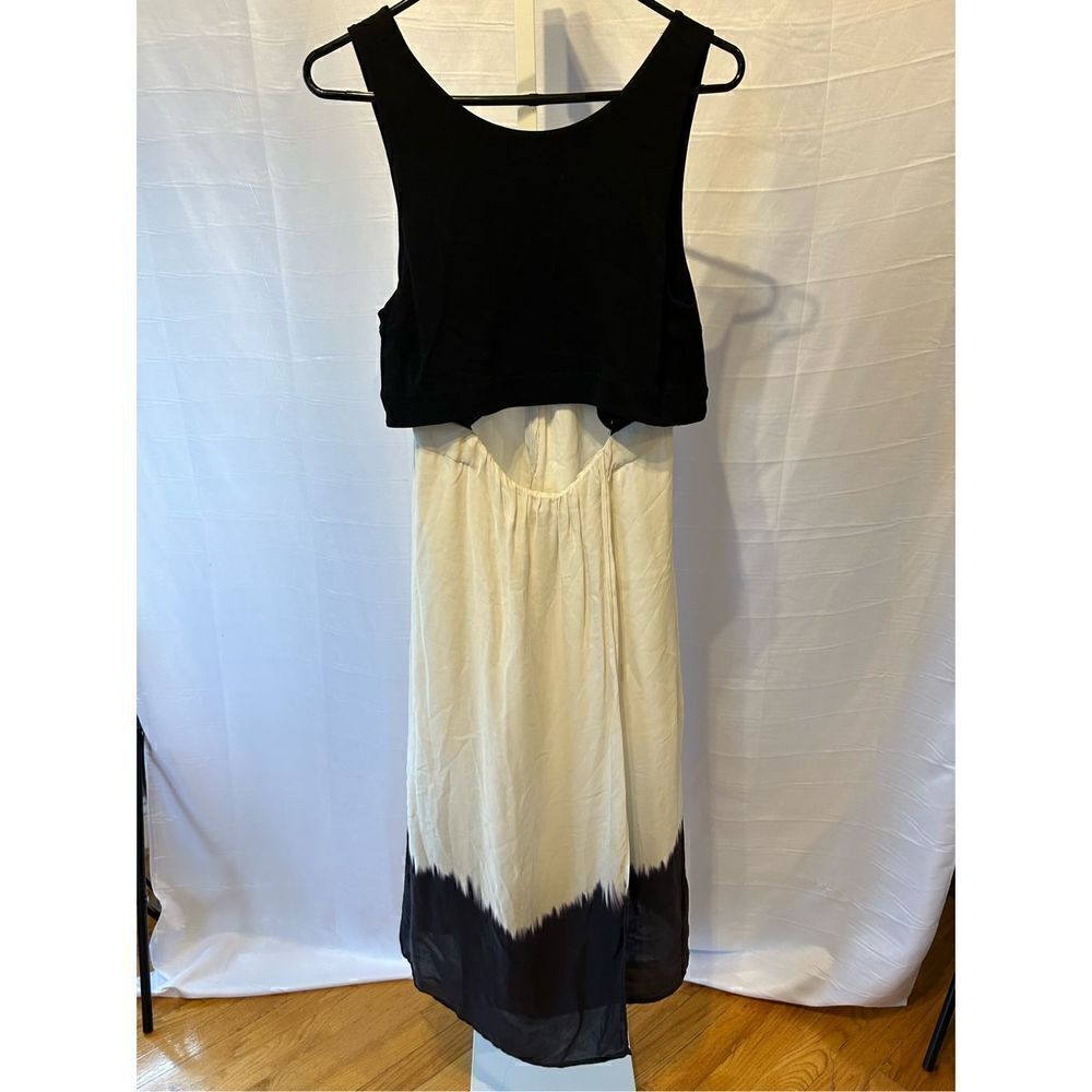 ALC Dip Dye Cutout Midi Dress Black Off White 2014 Large Sleeveless Silk